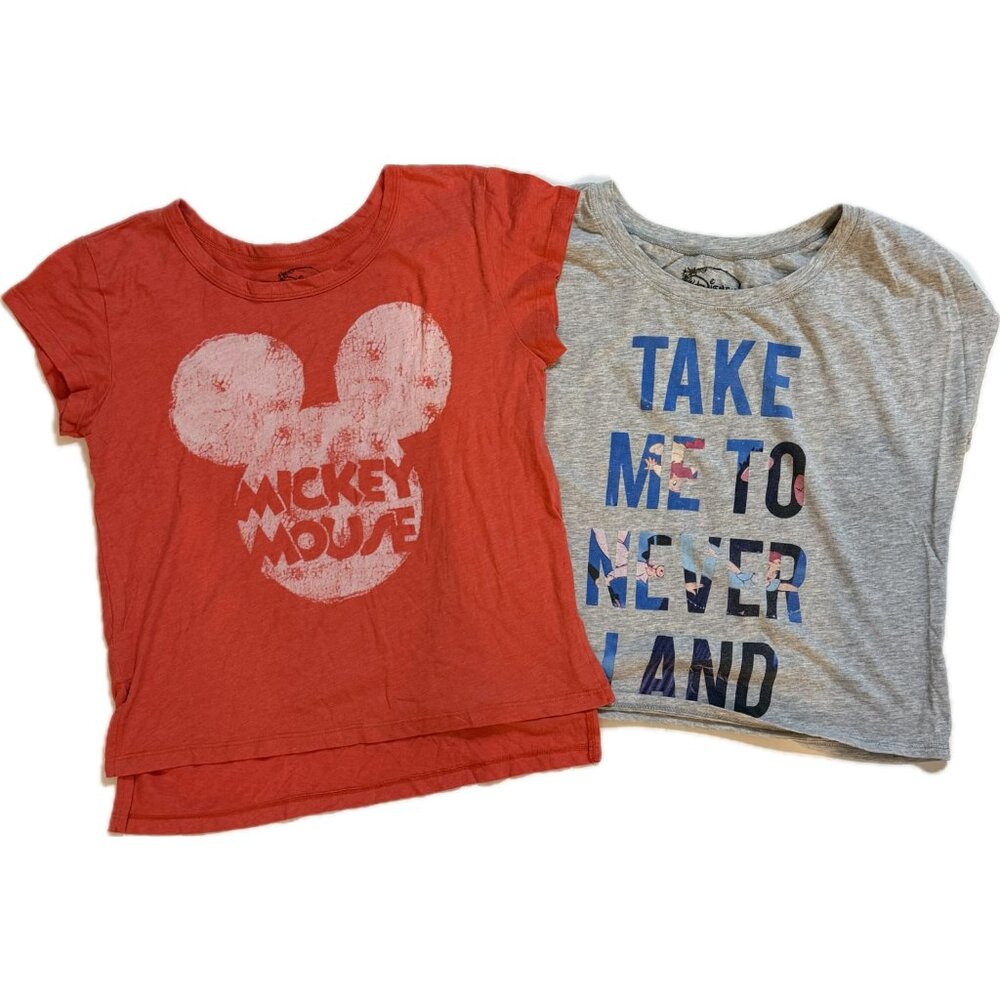 Lot of 2 Disney Tee Shirts Boxy Fit Juniors Small Mickey Mouse & Peter Pan